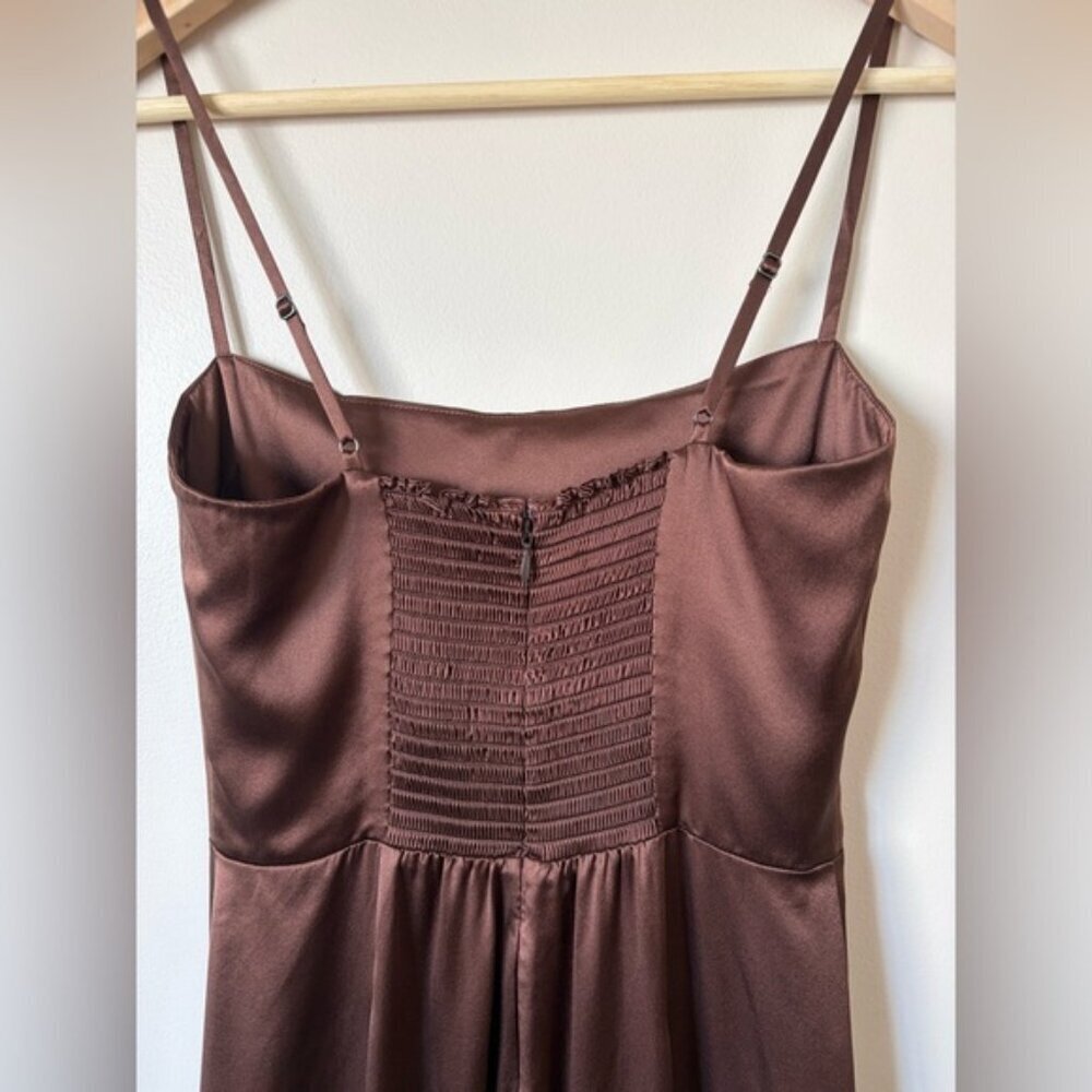 NEW Reformation Frankie Silk Maxi Navy Dress Gown Cafe Brown | US 0 UK 4 - Picture 10 of 13